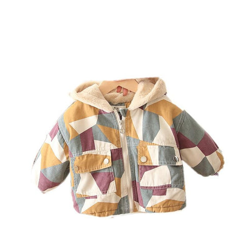 Winter boys plus velvet hooded cotton-padded jacket